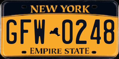 NY license plate GFW0248