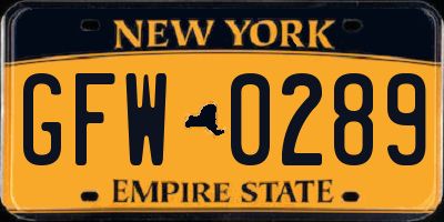 NY license plate GFW0289