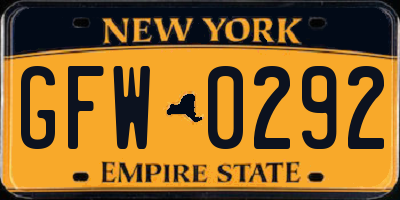 NY license plate GFW0292