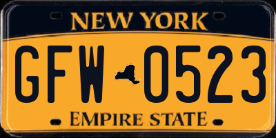 NY license plate GFW0523