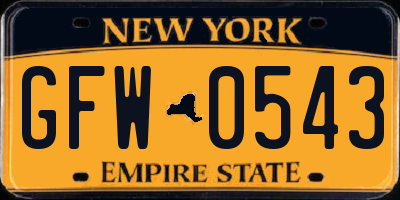 NY license plate GFW0543