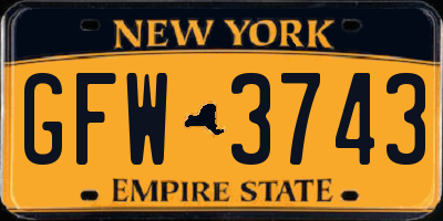 NY license plate GFW3743