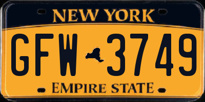 NY license plate GFW3749