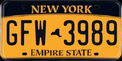 NY license plate GFW3989