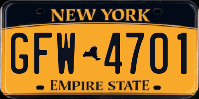 NY license plate GFW4701