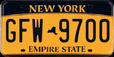 NY license plate GFW9700