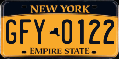 NY license plate GFY0122
