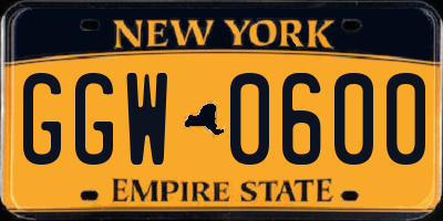 NY license plate GGW0600