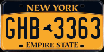 NY license plate GHB3363