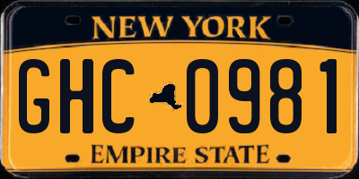NY license plate GHC0981