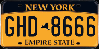 NY license plate GHD8666