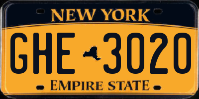 NY license plate GHE3020