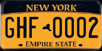 NY license plate GHF0002