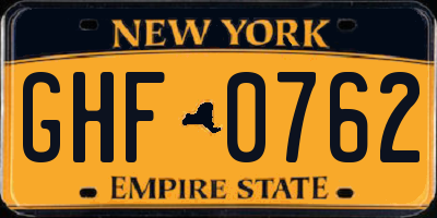 NY license plate GHF0762