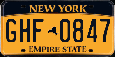 NY license plate GHF0847