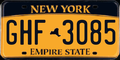 NY license plate GHF3085