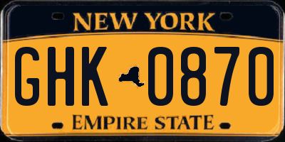 NY license plate GHK0870