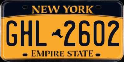 NY license plate GHL2602