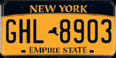 NY license plate GHL8903