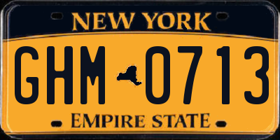 NY license plate GHM0713