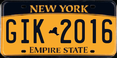 NY license plate GIK2016