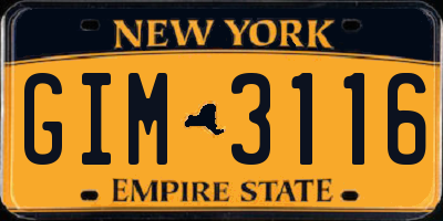 NY license plate GIM3116