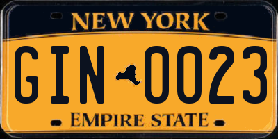 NY license plate GIN0023
