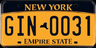 NY license plate GIN0031