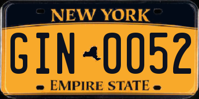 NY license plate GIN0052