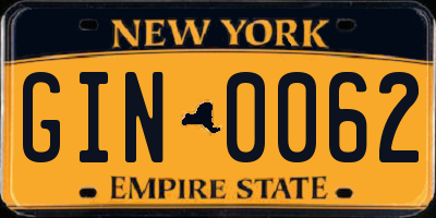 NY license plate GIN0062