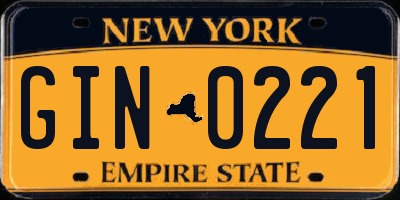 NY license plate GIN0221