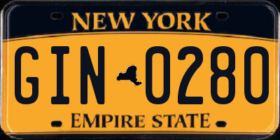 NY license plate GIN0280
