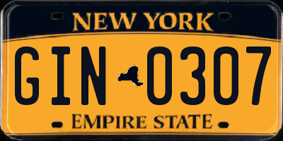 NY license plate GIN0307