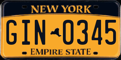 NY license plate GIN0345