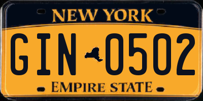 NY license plate GIN0502