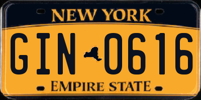 NY license plate GIN0616