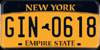 NY license plate GIN0618