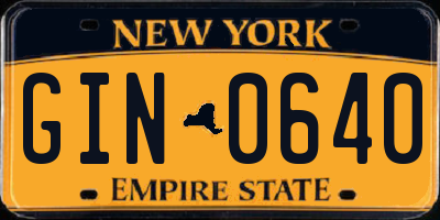 NY license plate GIN0640