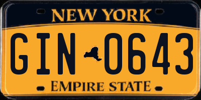 NY license plate GIN0643