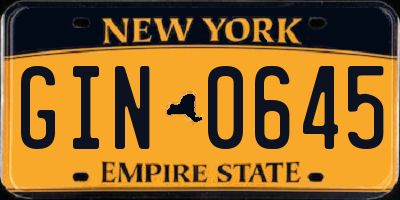 NY license plate GIN0645