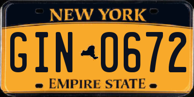 NY license plate GIN0672