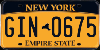 NY license plate GIN0675