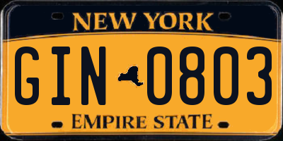 NY license plate GIN0803