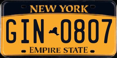 NY license plate GIN0807