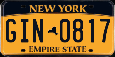 NY license plate GIN0817