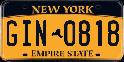 NY license plate GIN0818