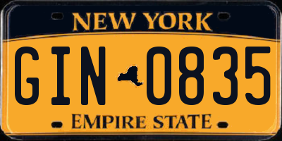 NY license plate GIN0835
