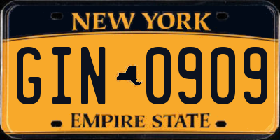 NY license plate GIN0909