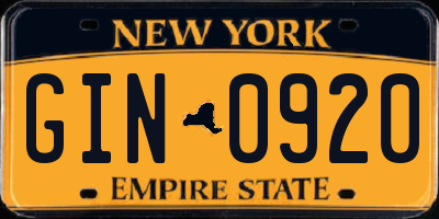 NY license plate GIN0920