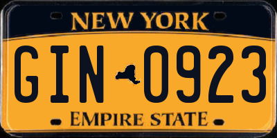 NY license plate GIN0923